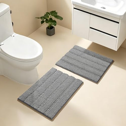 Bcoimo Bath Rug Mat Sets, 2 Piece Extra Soft Chenille Gray Bathroom Mat Set