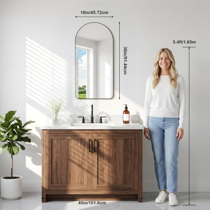GLASHOM Arched Bathroom Vanity Mirror, 18"x36" Black Frame Wall Mirror
