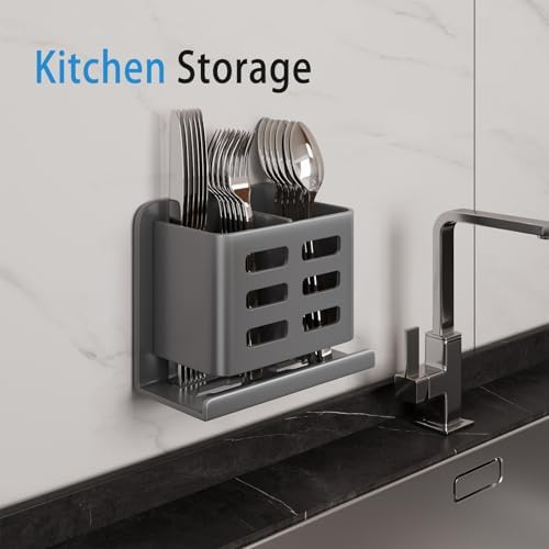 Grey Toothbrush Holder wall Mount, Aluminum，No Drilling Required