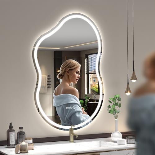 SMIROR 40x24 Irregular Led Lighted Bathroom Vanity Mirror