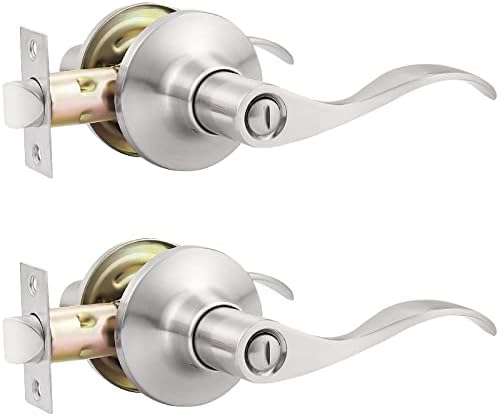 GOBEKOR 2 Pack Privacy Door Levers Brushed Nickel Door Handles Interior with Lock Modern Keyless Door Locks for Bedroom Bathroom