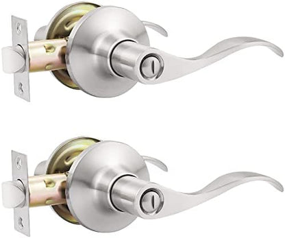 GOBEKOR 2 Pack Privacy Door Levers Brushed Nickel Door Handles Interior with Lock Modern Keyless Door Locks for Bedroom Bathroom