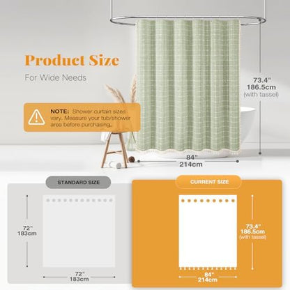 BTTN 84x72 Boho Farmhouse Linen Heavy Duty Shower Curtain Set, Sage Green