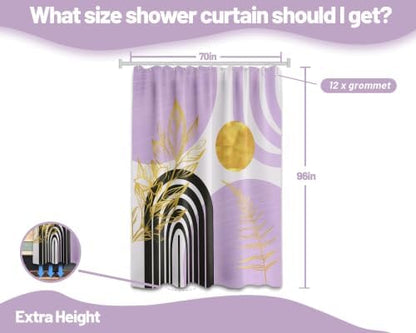 Light Purple Extra Long Shower Curtain, Tall 72X96 in, Mid Century