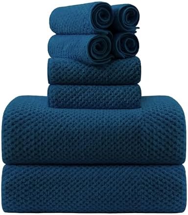 8-Piece Navy Bath Towel Set, 2 Extra Large Bath Towel Sheets, 2 Hand Towels and 4 Washcloths - Highly Absorbent Quick Dry Microfiber,Ultra Soft Towel Set for Bathroom, Waffle Weave Design, Pack of 8