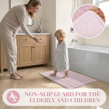 Bcoimo Bath Rug Mat,36x24 Chenille Non Slip Pink Bathroom Floor Shower Mats