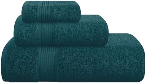 Belizzi Home Ultra Soft 3 Pack Cotton Towel Set, Contains a Bath Towel 28x55 inch, a Hand Towel 16x24 inch & a Wash Coth 12x12 inch, Ideal Everyday use, Compact & Lightweight - Teal