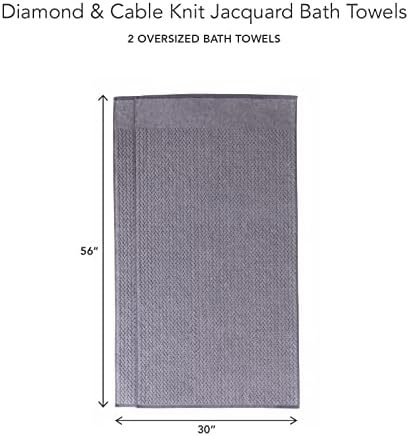 Texere 100% Organic Cotton Jacquard 650 GSM Premium Bath Towel Sets - Extra Absorbent Quick Dry and Soft (Cable, Granite, 2 Bath Towels)