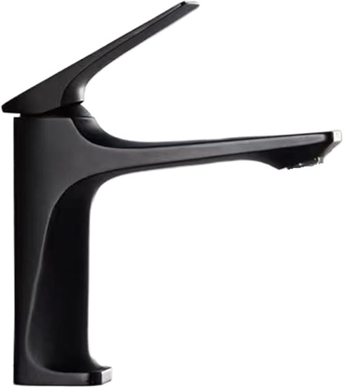 Brass Core Modern Bathroom Sink Faucet Single Handle Deck Mounted Wash Basin Water Tap Hot and Cold Mixe(Black)