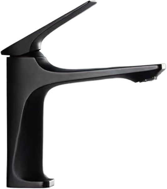 Brass Core Modern Bathroom Sink Faucet Single Handle Deck Mounted Wash Basin Water Tap Hot and Cold Mixe(Black)