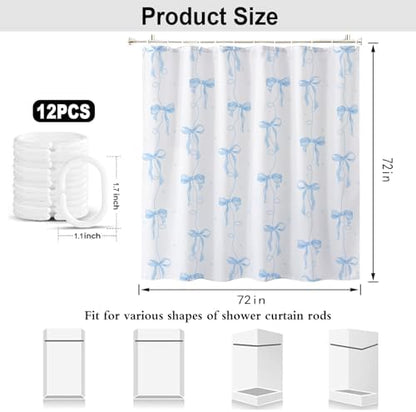 Blue Bow Shower Curtain for Bathroom Decor, Teen Girls Theme, 72x72In
