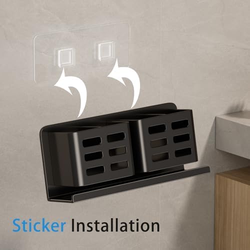 Aluminum Toothbrush Holder， Wall-Mounted，Bathroom Rack，4 Slot，Black