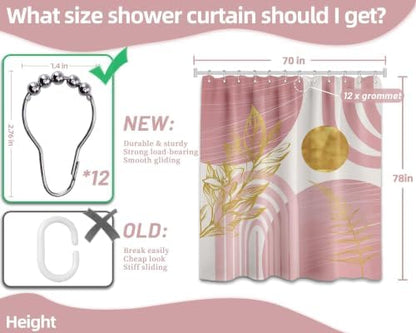 Light Pink and Gold Extra Long Shower Curtain, Tall 72X78 in