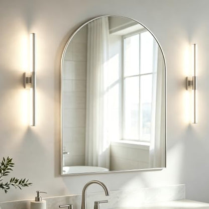 Arched Wall Mirror for Bathroom, 30"x40" Arched Mirror Wall Mounted Mirror with Metal Frame, Silver Vanity Mirror Decor for Mantle, Bedroom, Entryway, Living Room