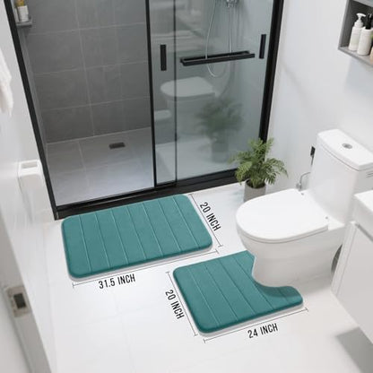 Yimobra Memory Foam Bathroom Mat Set, 31.5 x 20 & 24 x 20 in, Teal