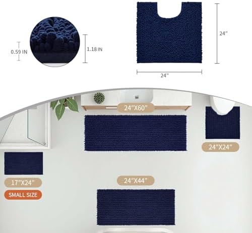 Disolla Toilet Rug 24x24 Inch - Navy Blue U-Shaped Bathroom Floor Mat, Soft Shaggy Plush Absorbent Chenille Contour Rug, Non-Slip Washable Pedestal Base Rug