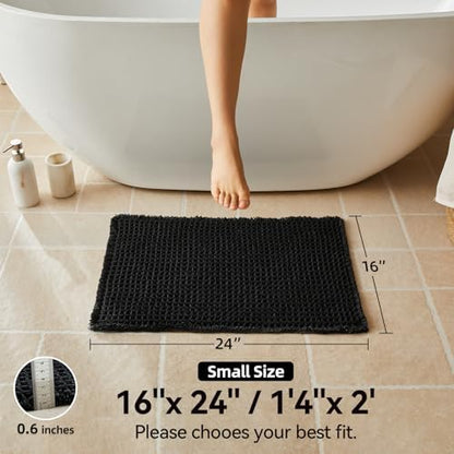 Triohero Black Waffle Bath Mat, Small Boho Bathroom Rugs Non Slip 16x24