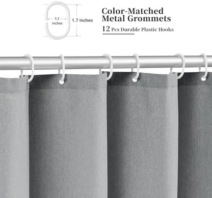 BTTN Boho Scalloped Linen Textured Cloth Shower Curtain, 72x84, Grey/Gray