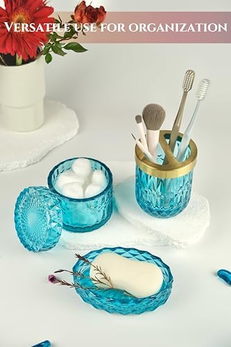 LaMarriti Teal Bathroom Accessorries Set, 5Pcs Glass Bathroom Set