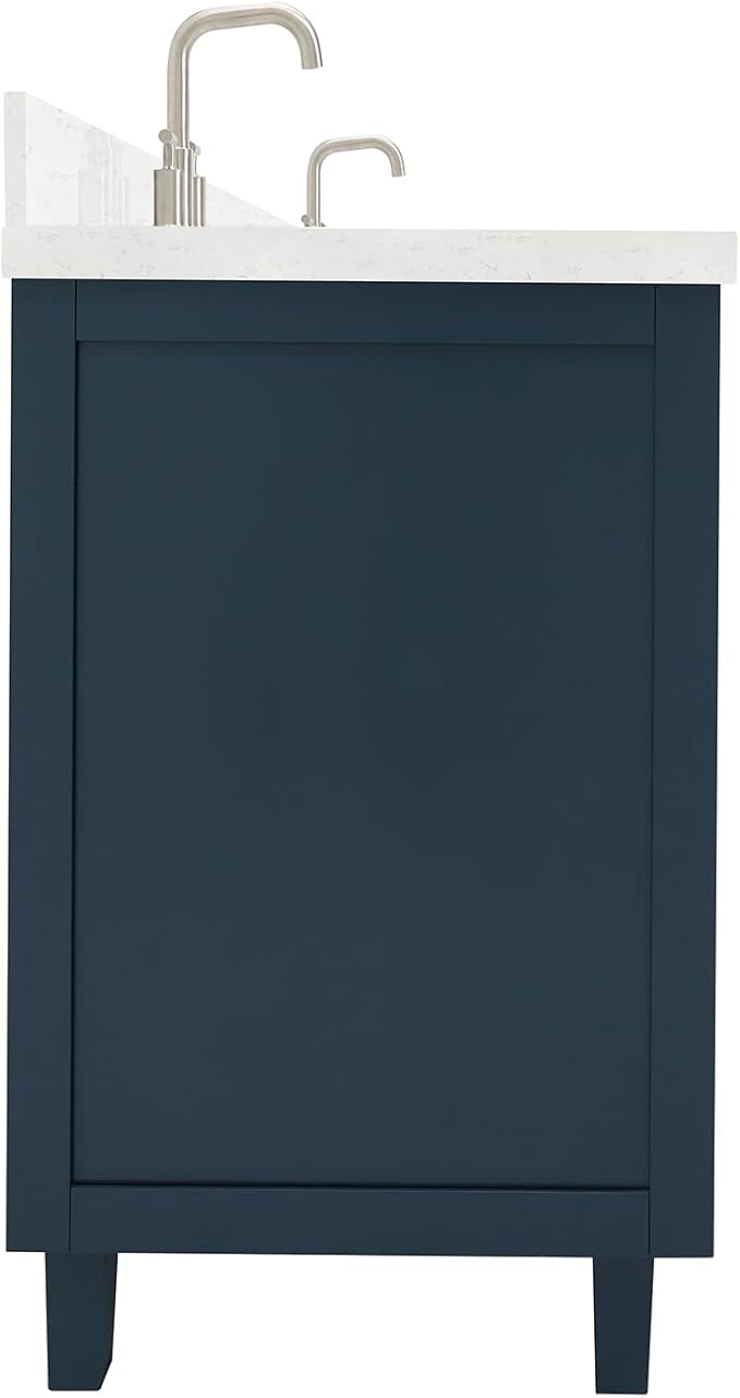 ARIEL Monroe 72-inch Bathroom Vanity with Sink,Solid Wood, 1.5-inch Carrara White Quartz Countertop & Backsplash, Double Oval Porcelain Sink, 9 Dovetail Drawers, Brushed Nickel, Midnight Blue