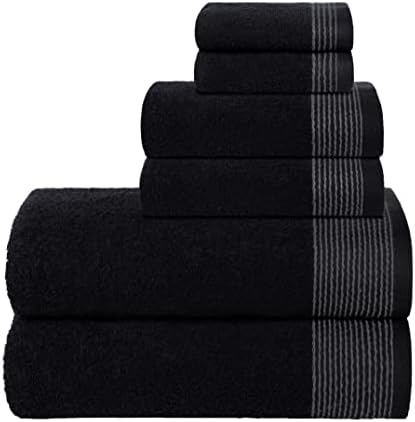 Belizzi Home 100% Cotton Ultra Soft 6 Pack Towel Set, Contains 2 Bath Towels 28x55 inchs, 2 Hand Towels 16x24 inchs & 2 Washcloths 12x12 inchs, Compact Lightweight & Highly Absorbant - Black