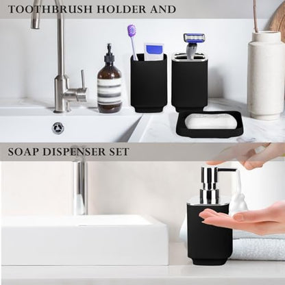 RRM Bathroom Accessories Set 4 Piece, Black Boho Bathroom Decor