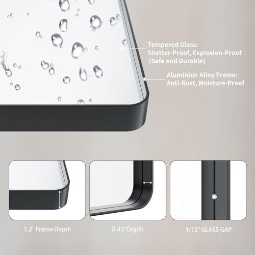 LOAAO 24X30 Inch Black Metal Framed Bathroom Mirror (Pack of 2)