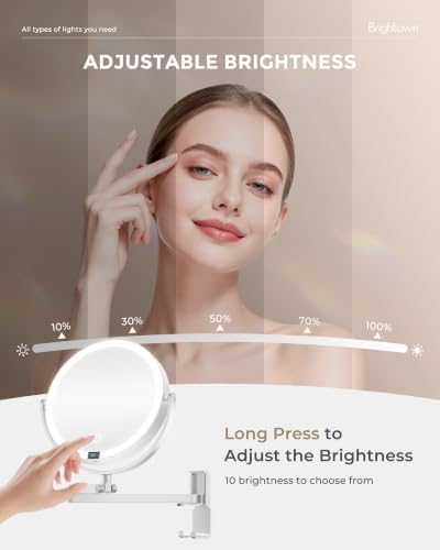 Brightown-Wall-Mounted-Lighted-Makeup-Mirror-Magnifying 1X/10X 8" with LED