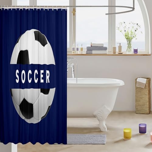 jejeloiu Football Shower Curtain 72"x72" Soccer Ball Game Bath Curtain for Boys Girls Teens Sports Game Bathroom Shower Curtain Set Women Men Gift for Football Lover Kids Bathroom Accessories