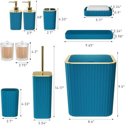 XLHOMO Bathroom Accessories Set - Gorgeous Bathroom Set, 10PC Teal Bathroom Accessory Set, Toilet Brush, Trash Can, Qtip Holder Dispenser & Soap Dispenser