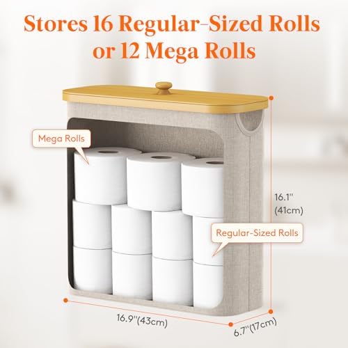Lifewit Toilet Paper Storage Holder, Extra Large Stand Basket, 30L, Beige