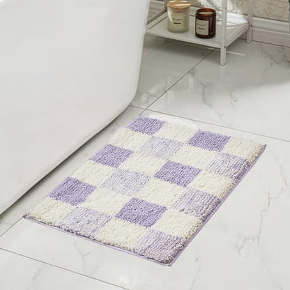 CozeCube Lavender Checkered Bath Mat 24"x16" Non Slip Washable Rug