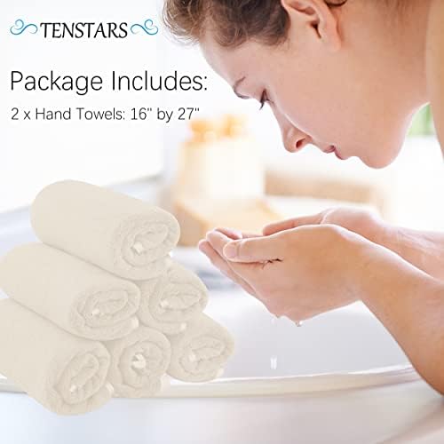 TENSTARS Silk Hemming Hand Towels for Bathroom - Quick Drying - Ultra Soft Microfiber Absorbent Towel for Bath Fitness, Gym, Shower, Hotel, and Spa - 16x28 Inch | Set of 6, Cream