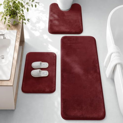 HUXMEYSON 3-Piece Memory Foam Bathroom Rug Set, Red
