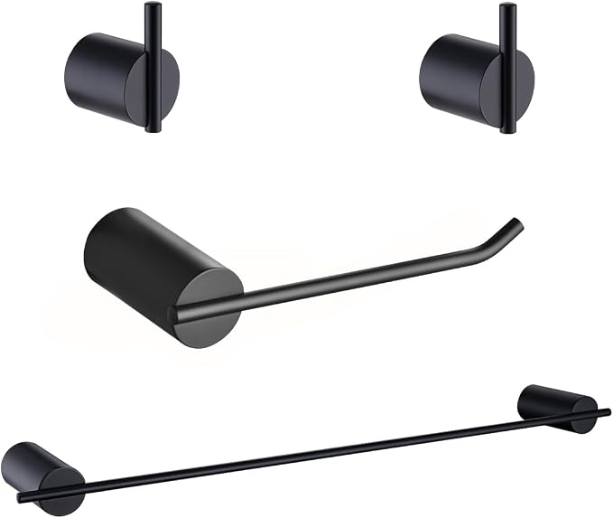 RANDOM Matte Black Bathroom Hardware Set 4 Pieces Stainless Steel Black Towel Bar Set Includ 18 inch Hand Towel Holder Toilet Paper Holder and 2 Towel Hooks Wall Mounted Bathroom Accessories Kit