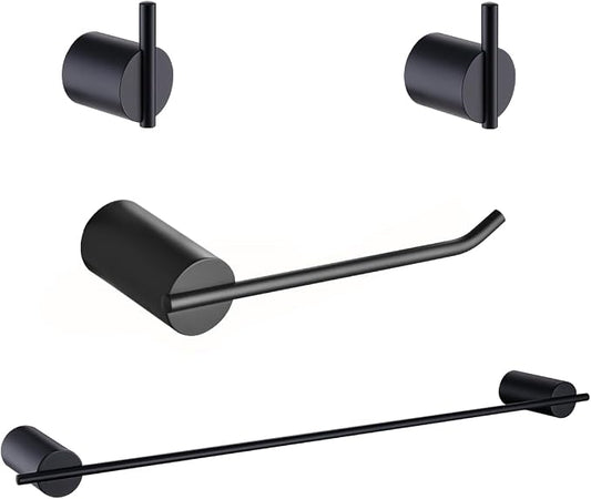 RANDOM Matte Black Bathroom Hardware Set 4 Pieces Stainless Steel Black Towel Bar Set Includ 18 inch Hand Towel Holder Toilet Paper Holder and 2 Towel Hooks Wall Mounted Bathroom Accessories Kit