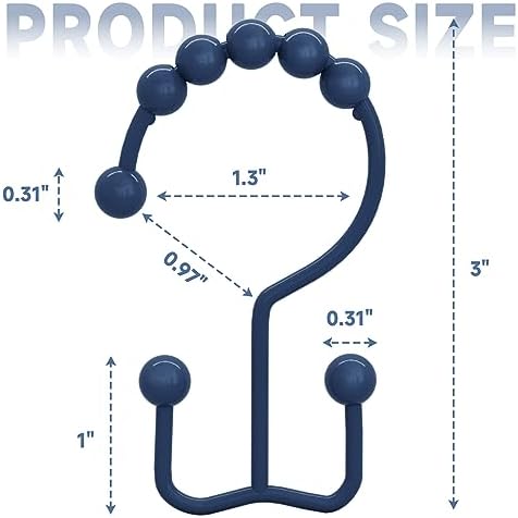 Titanker Shower Curtain Hooks Rings, Rust-Resistant Metal Double Glide Shower Hooks for Bathroom Shower Rods Curtains, Set of 12 Hooks - Navy Blue