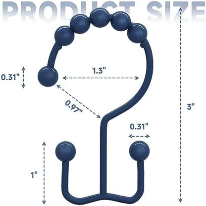 Titanker Shower Curtain Hooks Rings, Rust-Resistant Metal Double Glide Shower Hooks for Bathroom Shower Rods Curtains, Set of 12 Hooks - Navy Blue