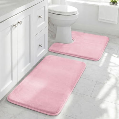 HUXMEYSON Bathroom Rugs Sets 2 Piece, Non-Slip & Quick Dry Bath Mat Set, Ultra Soft Velvet Bath Rugs for Bathroom, Toilet and Shower Floor, Rose Pink