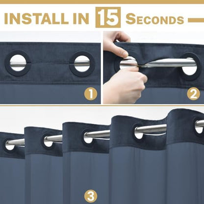 WONICY No Hook Shower Curtain with Snap-in Liner, Navy, 54 x 80