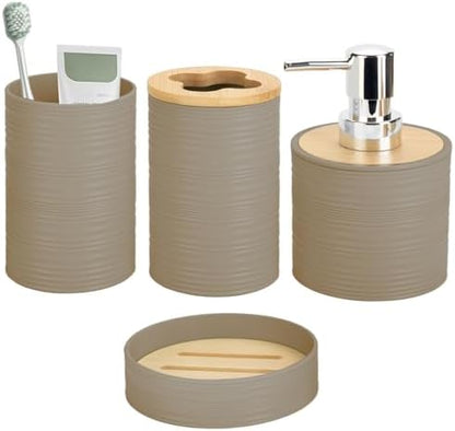 RRM 4 Piece Bamboo Bathroom Accessories Set, Boho Bathroom Decor, Beige