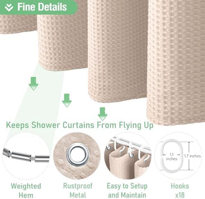 Dynamene Extra Wide Waffle Shower Curtain 256 GSM Fabric 108x72 Blush Pink