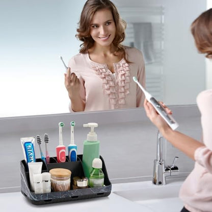 GFWARE Marble Black Toothbrush Holder for Bathrooms, Bathroom Sink Storage