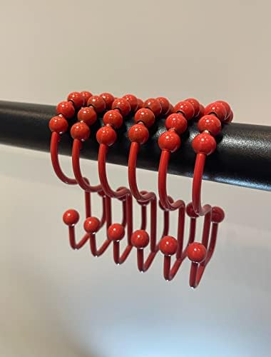 Shower Curtain Hooks,304 Stainless Steel Shower Rings for Bathroom,Double Glide Shower Hooks for Bathroom Shower Curtain Rods Curtains,Set of 12 Hooks,Red（Shower Curtain Hooks Style A ）