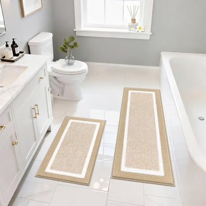 Pauwer Bathroom Rugs Sets 2 Piece, Non Slip Washable Bath Mat, Beige