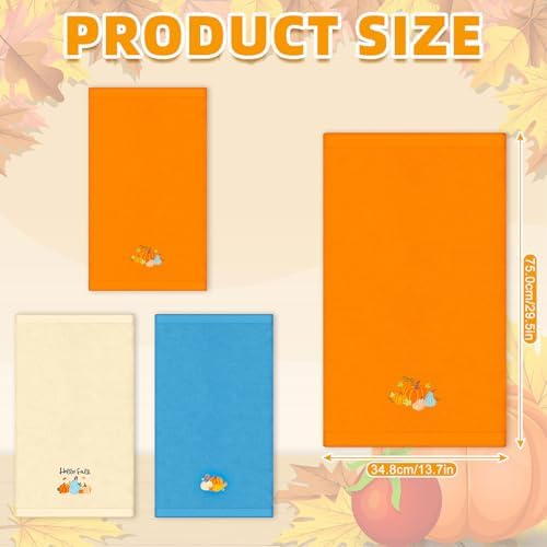 JarThenaAMCS 3Pcs Fall Pumpkin Hand Towels Cotton Embroidered Bathroom Towel Orange Blue Pumpkin Absorbent Dish Towel for Autumn Thanksgiving Drying Cleaning Cooking Gift Kitchen, 29.5 x 13.7 Inch
