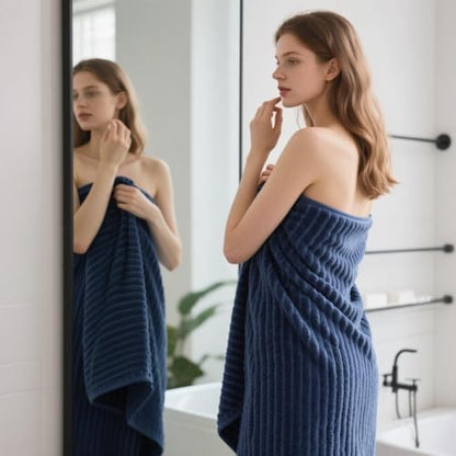 6 PC Bath Towel Set, 40"x80" Oversized Bath Sheets, Navy Blue