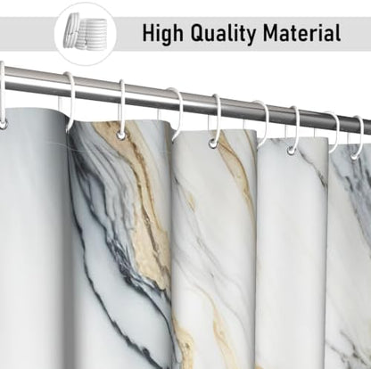 White Marble Shower Curtain Modern Abstract Luxury Gold Ink Texture Gray Ombre Watercolor Bathroom Curtain Set with Hooks Soft and Lightweight Waterproof Fabric Machine Washable 36" Wx72 L