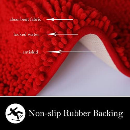 Bathroom Rugs Chenille Bath mat 2 Piece Set, Super Absorbent, Strong PVC Non Slip Backing, Bath mats for Bathroom, Plush Shaggy, Thick, Machine Washable, Bathtub, Toilet.(Red)