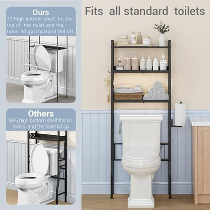 Over the Toilet Storage Shelf 3-Tier Adjustable Bathroom Organizers and Storage Shelves Bathroom Rack Above Toilet Storage with Paper Holder and 4 Hooks Space Saver Storage for Laundry